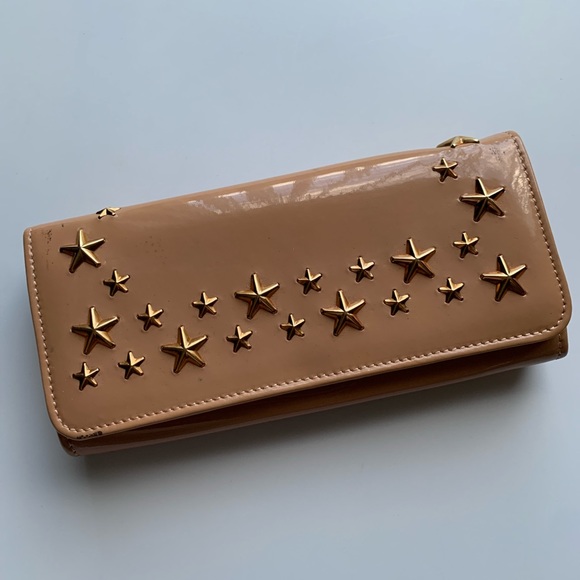Jimmy Choo Nino Gold Star-Embossed Patent Leather Medium Size Trifold Wallet - Picture 3 of 17